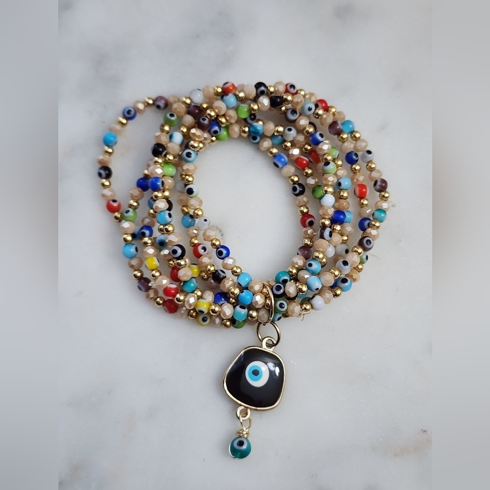 Handcrafted Multicolor  Beaded Evil Eye Bracelet